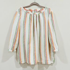 Boden Katie Blouse 100% Linen Striped Colorful Button Back Tunic Top US 16